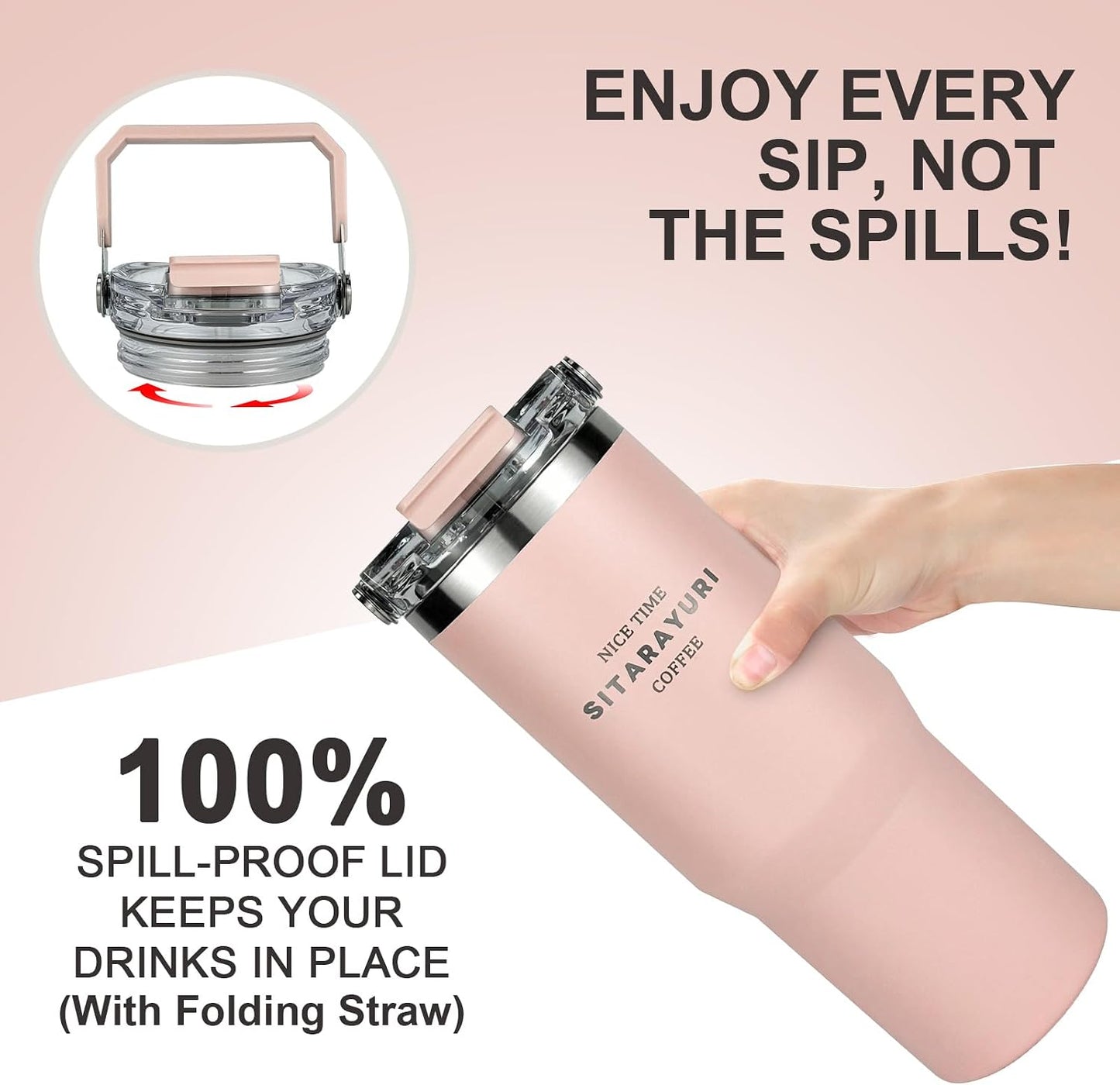 30 oz Insulated Tumbler with Handle and Flip Straw Lid - 100% Leak Proof Stainless Steel Water Bottle - Vacuum Sealed Travel Mug for Iced Coffee & Tea - Cupholder Friendly & BPA Free (Brown)