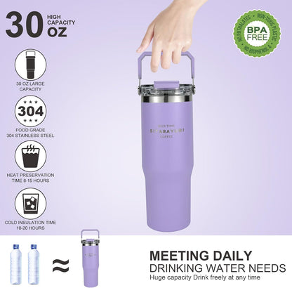 30 oz Insulated Tumbler with Handle and Flip Straw Lid - 100% Leak Proof Stainless Steel Water Bottle - Vacuum Sealed Travel Mug for Iced Coffee & Tea - Cupholder Friendly & BPA Free (Brown)