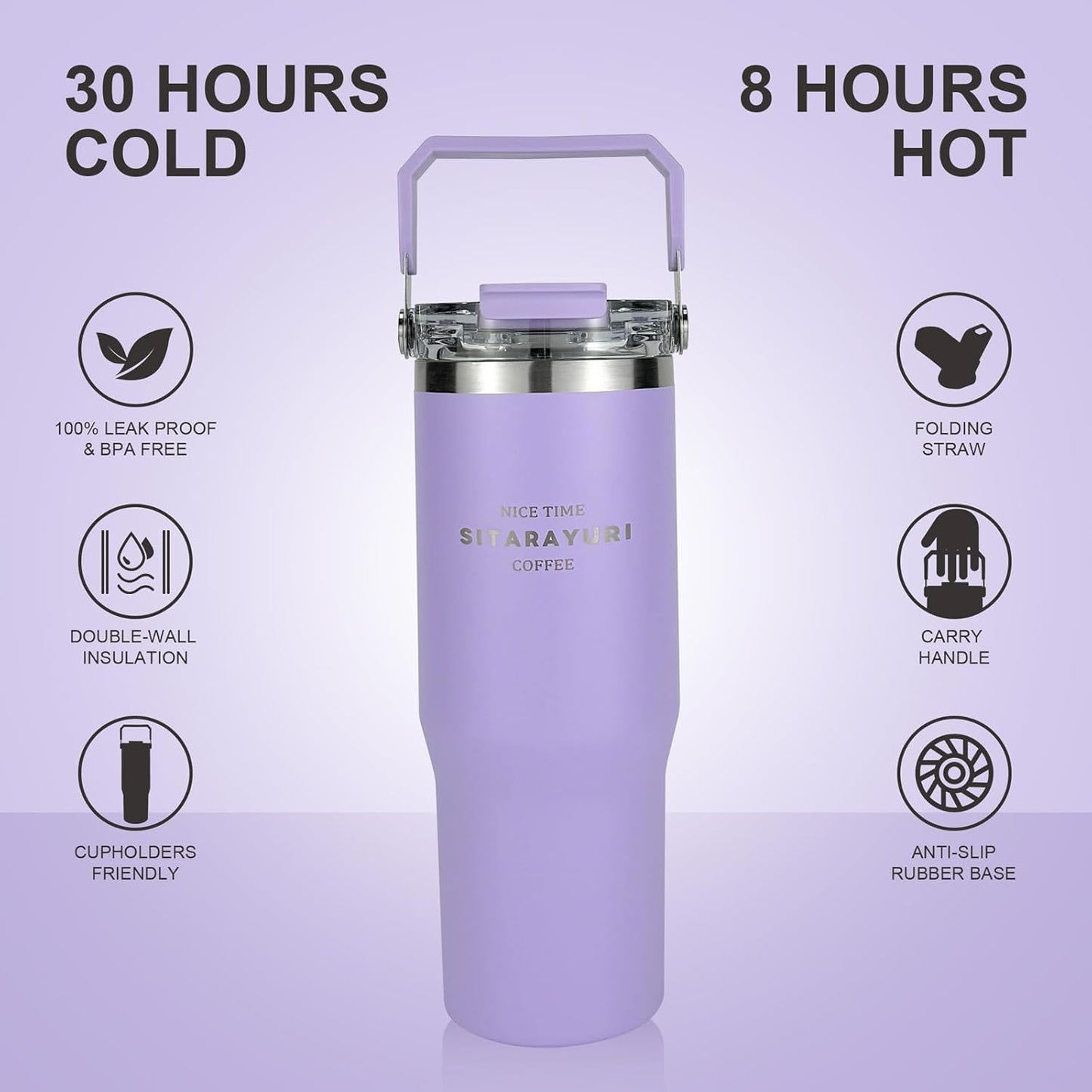 30 oz Insulated Tumbler with Handle and Flip Straw Lid - 100% Leak Proof Stainless Steel Water Bottle - Vacuum Sealed Travel Mug for Iced Coffee & Tea - Cupholder Friendly & BPA Free (Brown)