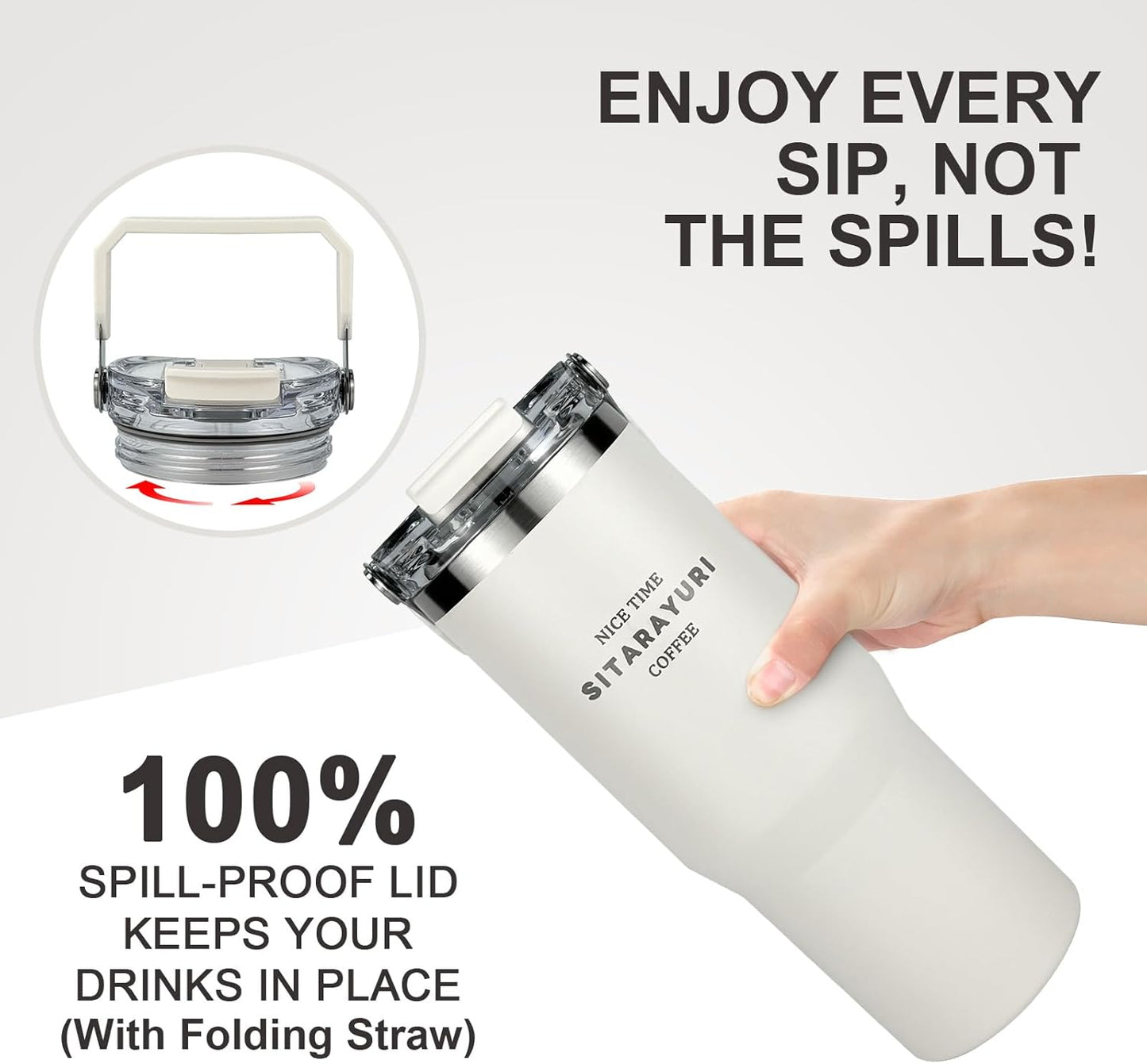 30 oz Insulated Tumbler with Handle and Flip Straw Lid - 100% Leak Proof Stainless Steel Water Bottle - Vacuum Sealed Travel Mug for Iced Coffee & Tea - Cupholder Friendly & BPA Free (Brown)