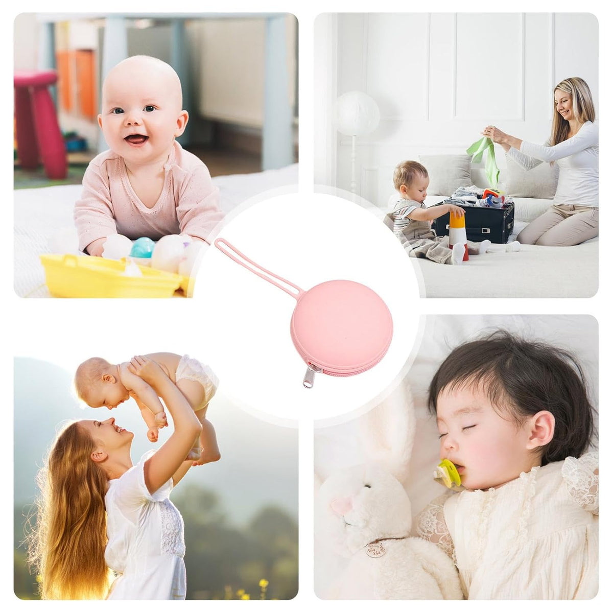 Silicone Pacifier Container Small Round Zipper Rope Cute Storage Purse