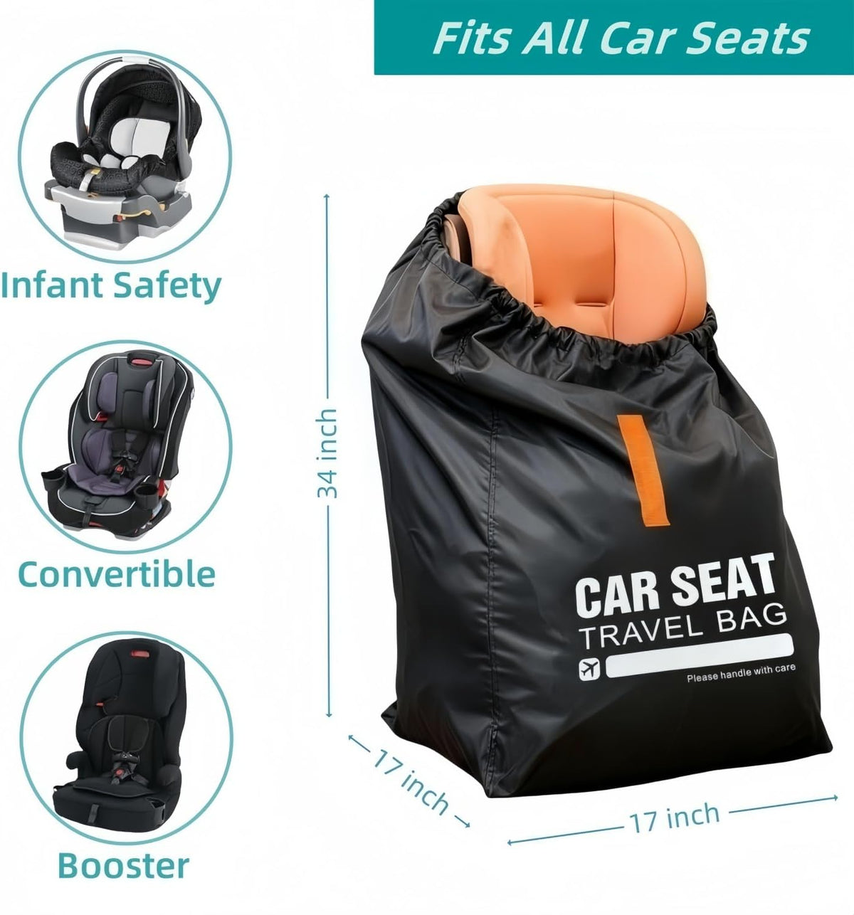 Car Seat Travel Bag for Airplane,Gate Check Storage Bag for Car Seat Airport,Universal Car Seat Bags Essentials for Air Travel,Perfect Family Vacations, and Parents with Infants, Black