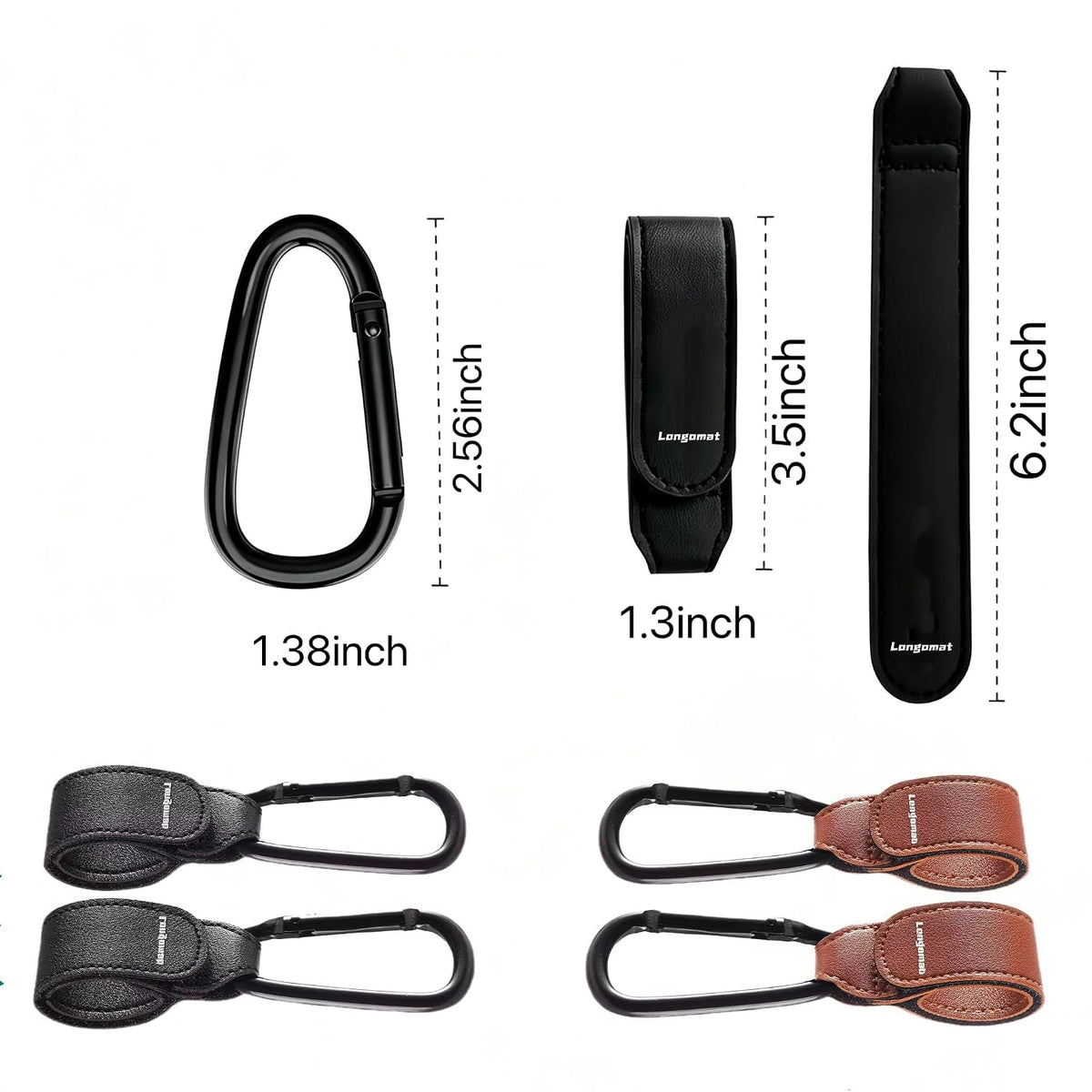 2Pack Brown Stroller Hooks for Bags,Stroller Anti-Slip Hook,Adjustable Stroller Carabiner Clip Bag Hook, Universal Stroller Accessories