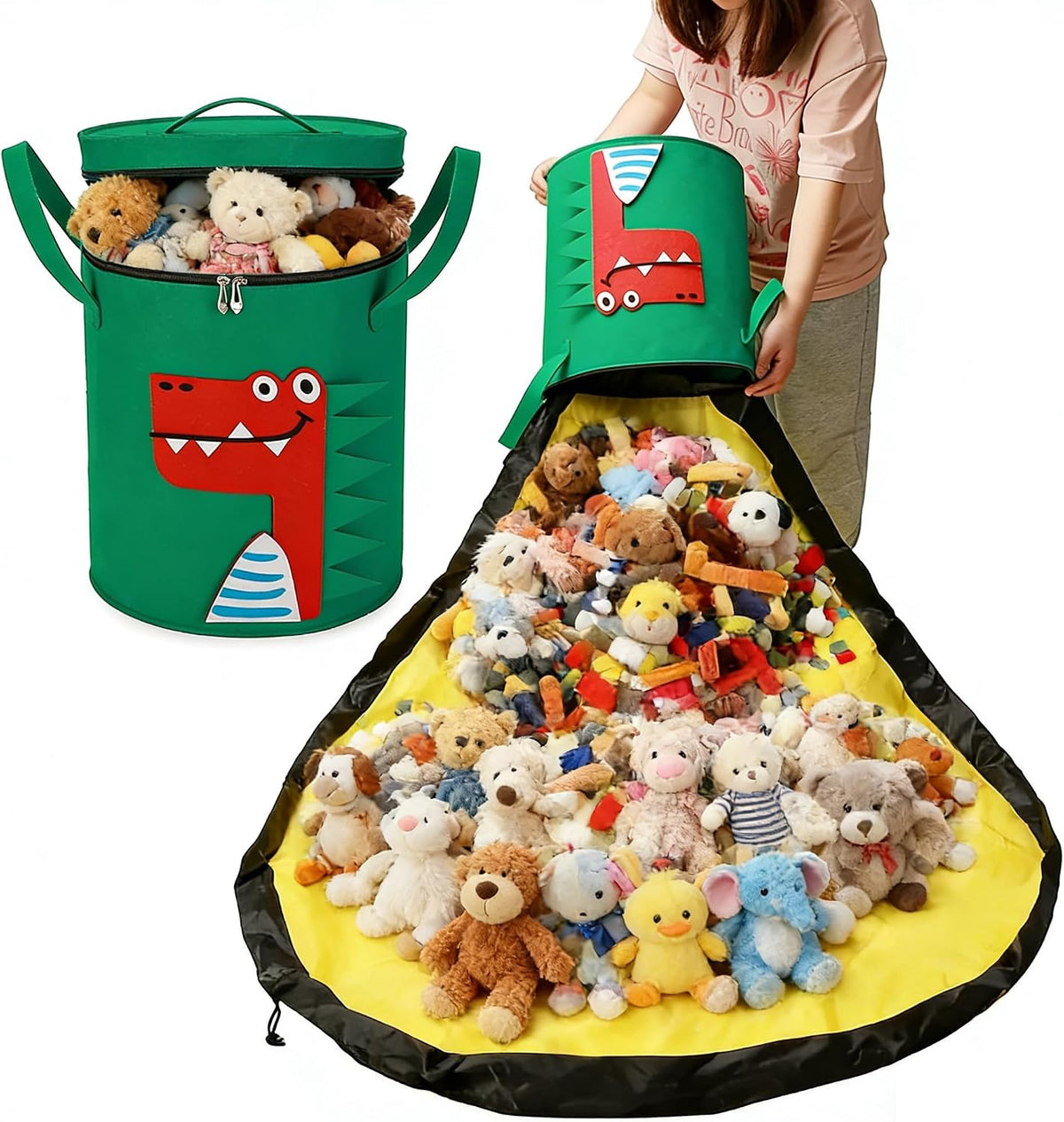 Toy Storage Bin with Play Mat, Large Collapsible Storage Basket for Building Blocks, Stuffed Animals & Toys, Foldable Organizer for Playroom & Bedroom