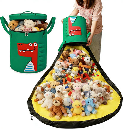 Toy Storage Bin with Play Mat, Large Collapsible Storage Basket for Building Blocks, Stuffed Animals & Toys, Foldable Organizer for Playroom & Bedroom
