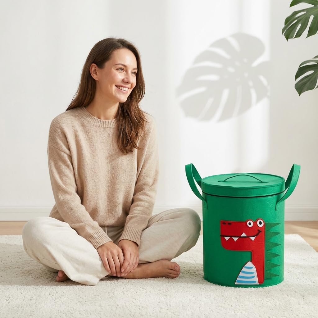 Toy Storage Bin with Play Mat, Large Collapsible Storage Basket for Building Blocks, Stuffed Animals & Toys, Foldable Organizer for Playroom & Bedroom