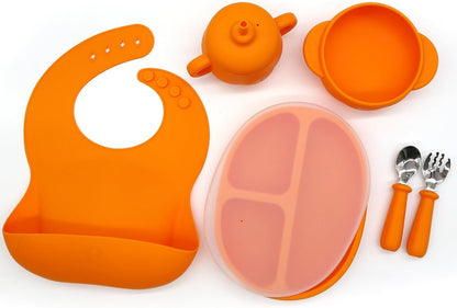 Silicone Baby Led Weaning 9 Piece Set, Pumpkin Style, Orange
