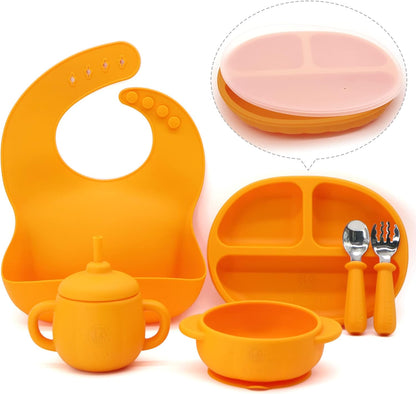 Silicone Baby Led Weaning 9 Piece Set, Pumpkin Style, Orange