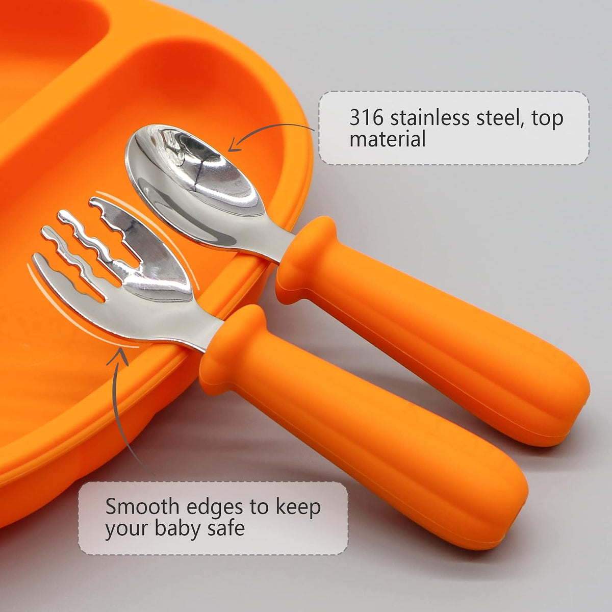 Silicone Baby Led Weaning 9 Piece Set, Pumpkin Style, Orange