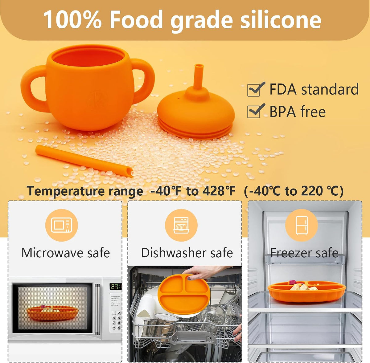 Silicone Baby Led Weaning 9 Piece Set, Pumpkin Style, Orange