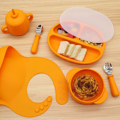 Silicone Baby Led Weaning 9 Piece Set, Pumpkin Style, Orange