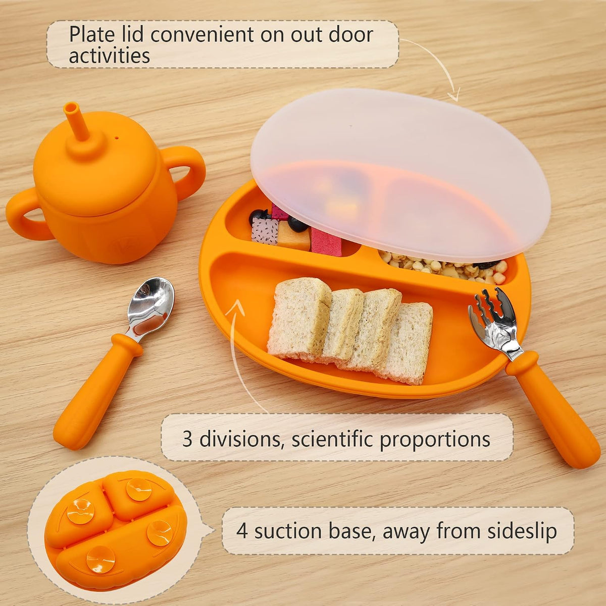 Silicone Baby Led Weaning 9 Piece Set, Pumpkin Style, Orange