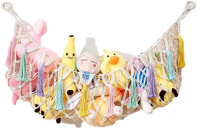 Bohemian Stuffed Animal Hammock, 51" Large Toy Storage Net for Plush Toys, Kids Room & Nursery Wall Hanging Organizer, Macrame Corner Storage, Baby Girl Room Decor Gift.