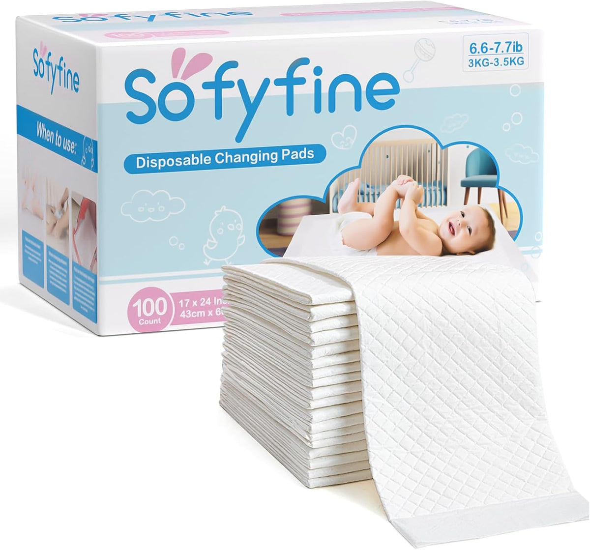 100 Count Disposable Changing Pads for Baby 17" x 24"Portable Changing Diaper Liners for Mess Free Travel, Leakproof Incontinence Bed Pads,Waterproof Table Protector Mat, Toddler Pee Pads