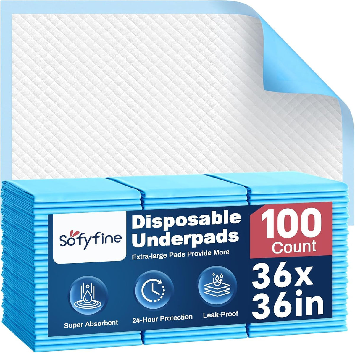 100 Count Disposable Changing Pads for Baby 17" x 24"Portable Changing Diaper Liners for Mess Free Travel, Leakproof Incontinence Bed Pads,Waterproof Table Protector Mat, Toddler Pee Pads