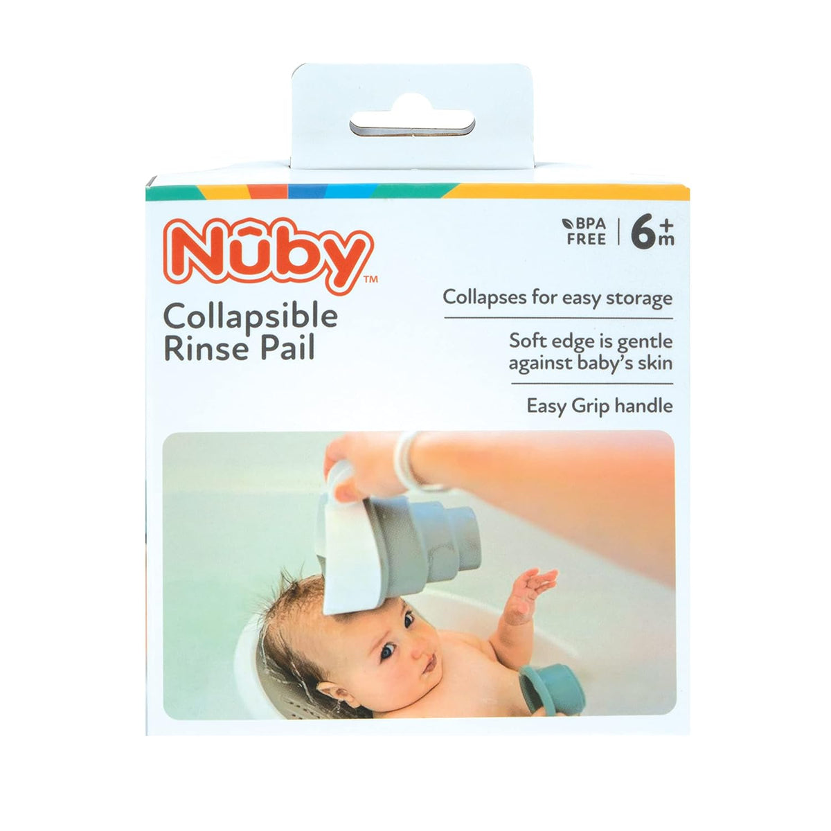 Nuby Collapsible Rinse Pail for Baby Bath Time - Collapsible Bucket with Easy Grip Handle to Rinse Baby Shampoo and Soap - Baby Essentials