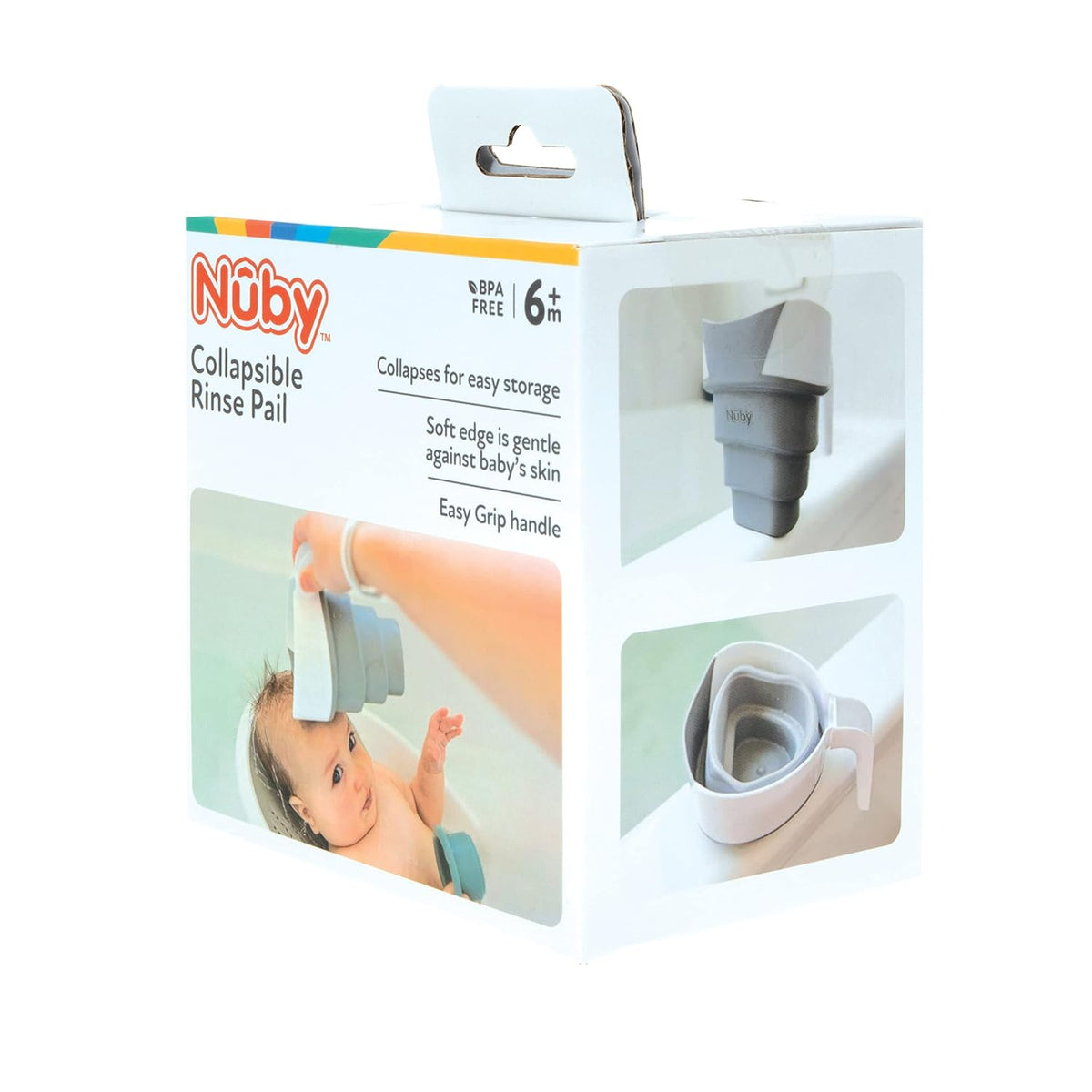 Nuby Collapsible Rinse Pail for Baby Bath Time - Collapsible Bucket with Easy Grip Handle to Rinse Baby Shampoo and Soap - Baby Essentials