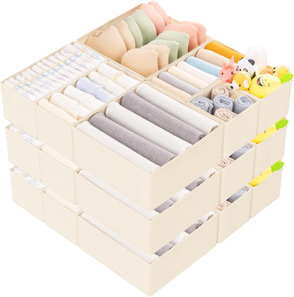 Drawer Organizer for Clothes, Foldable Dresser Dividers with 3 Sizes, Fabric Storage Bins – Beige