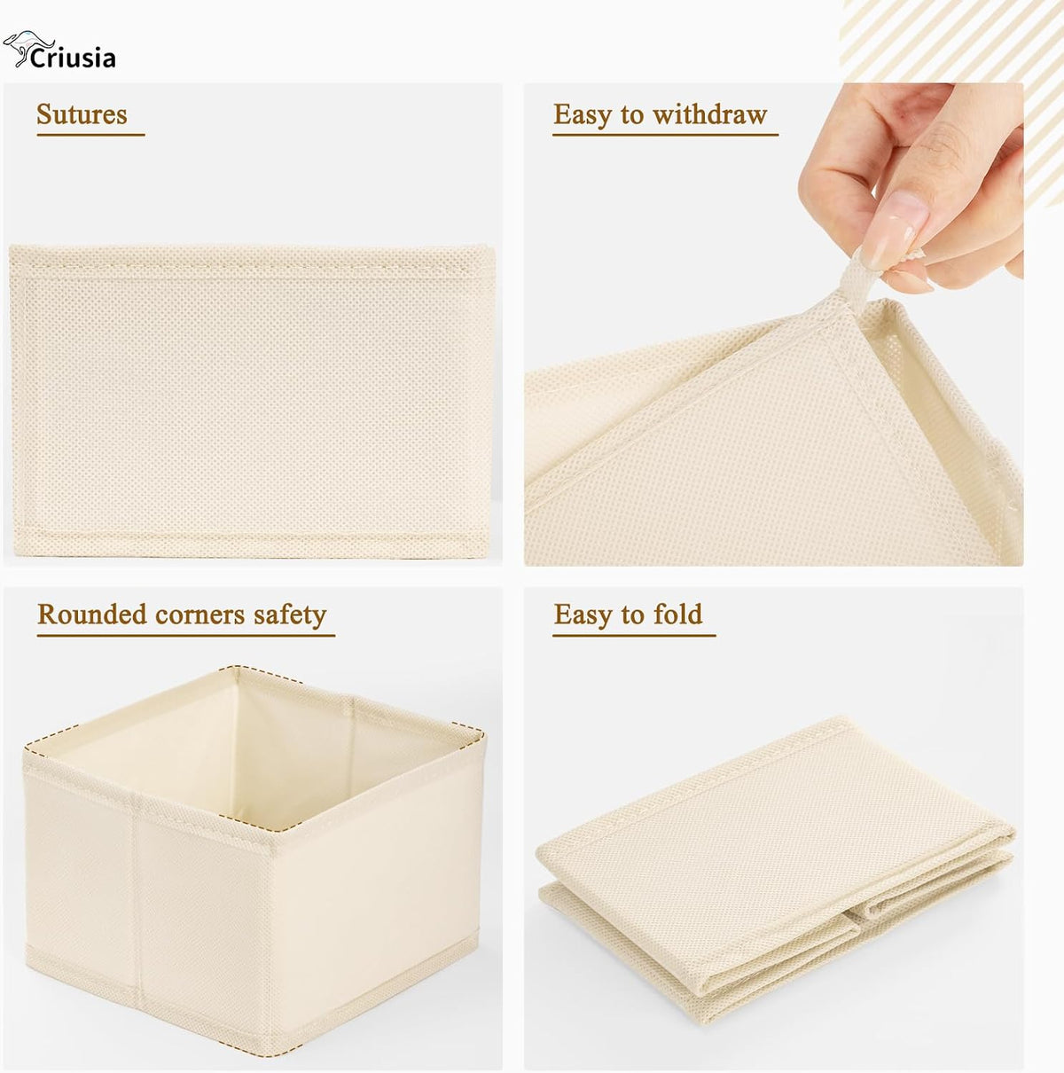 Drawer Organizer for Clothes, Foldable Dresser Dividers with 3 Sizes, Fabric Storage Bins – Beige