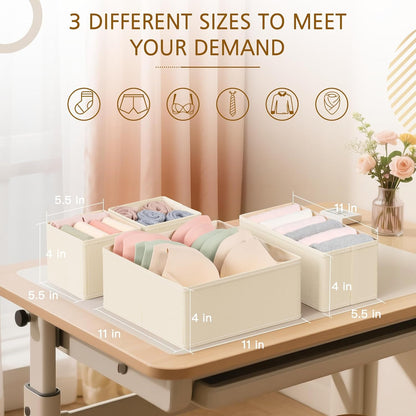 Drawer Organizer for Clothes, Foldable Dresser Dividers with 3 Sizes, Fabric Storage Bins – Beige