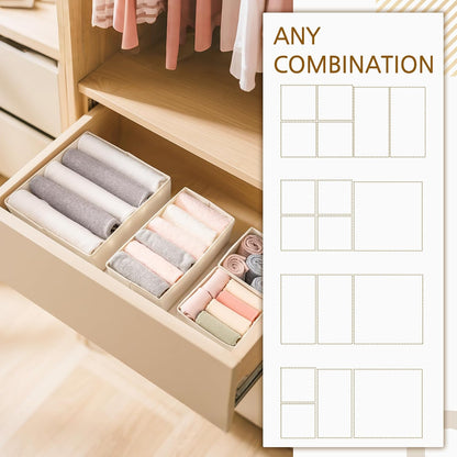 Drawer Organizer for Clothes, Foldable Dresser Dividers with 3 Sizes, Fabric Storage Bins – Beige