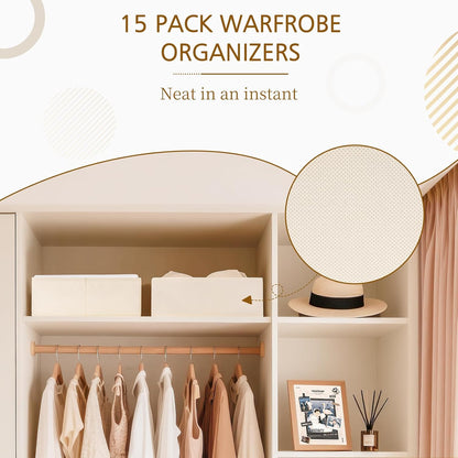 Drawer Organizer for Clothes, Foldable Dresser Dividers with 3 Sizes, Fabric Storage Bins – Beige