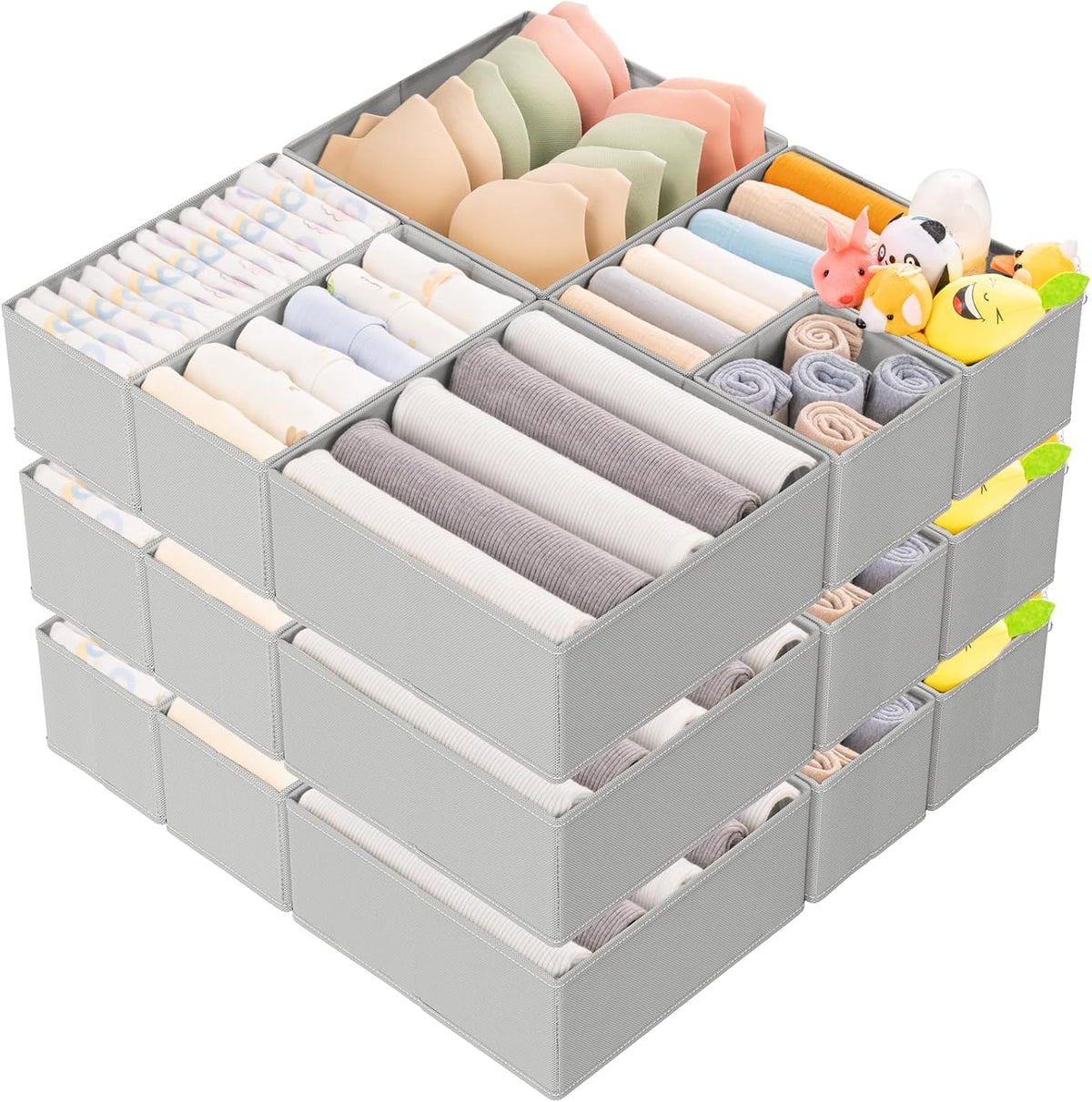 Drawer Organizer for Clothes, Foldable Dresser Dividers with 3 Sizes, Fabric Storage Bins – Beige