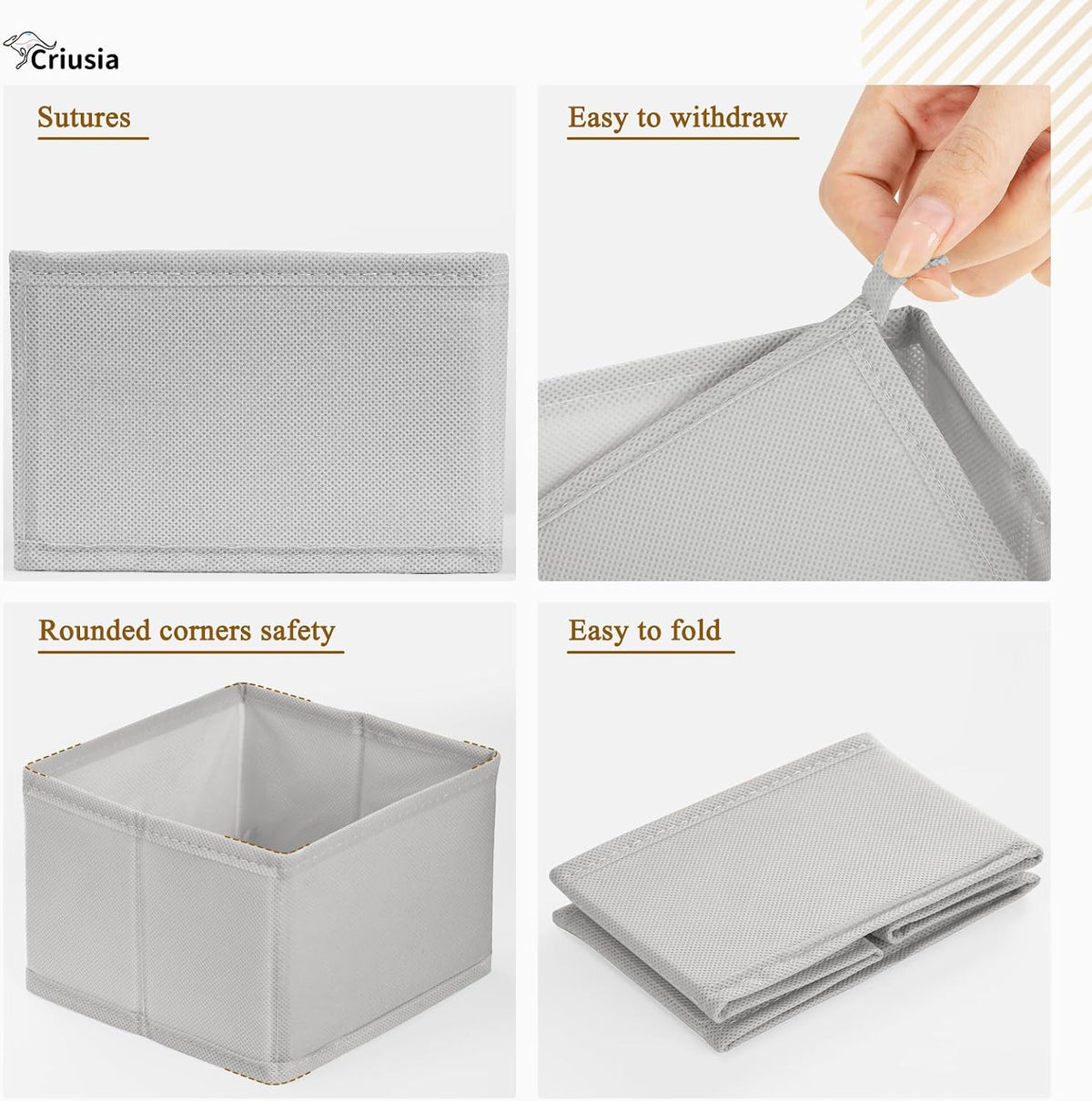 Drawer Organizer for Clothes, Foldable Dresser Dividers with 3 Sizes, Fabric Storage Bins – Beige