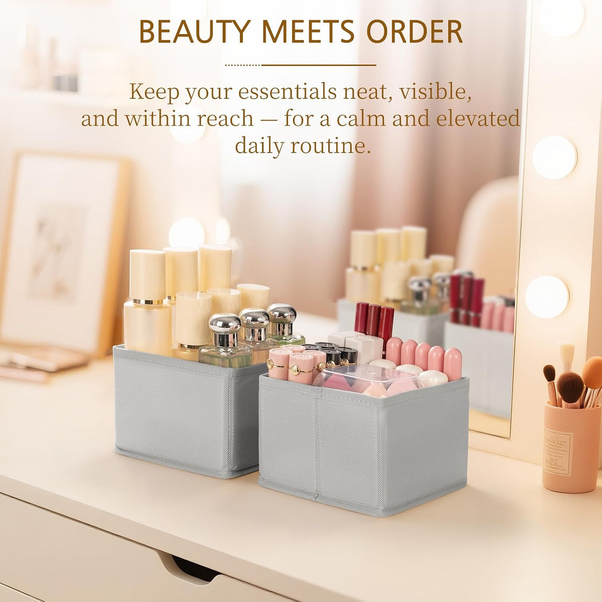 Drawer Organizer for Clothes, Foldable Dresser Dividers with 3 Sizes, Fabric Storage Bins – Beige