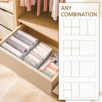 Drawer Organizer for Clothes, Foldable Dresser Dividers with 3 Sizes, Fabric Storage Bins – Beige