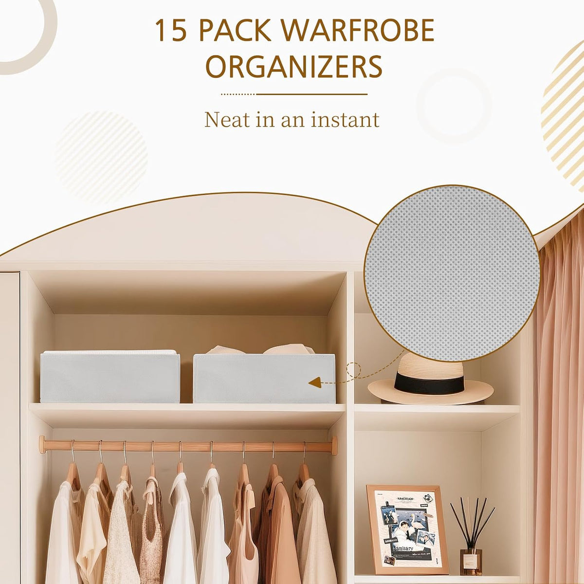 Drawer Organizer for Clothes, Foldable Dresser Dividers with 3 Sizes, Fabric Storage Bins – Beige