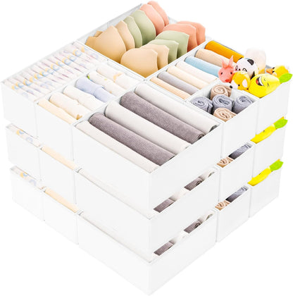 Drawer Organizer for Clothes, Foldable Dresser Dividers with 3 Sizes, Fabric Storage Bins – Beige