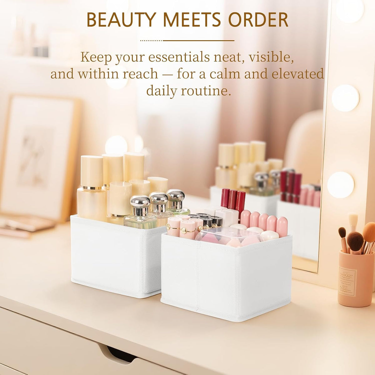 Drawer Organizer for Clothes, Foldable Dresser Dividers with 3 Sizes, Fabric Storage Bins – Beige