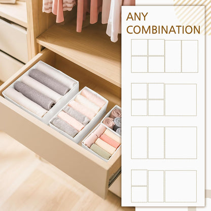 Drawer Organizer for Clothes, Foldable Dresser Dividers with 3 Sizes, Fabric Storage Bins – Beige