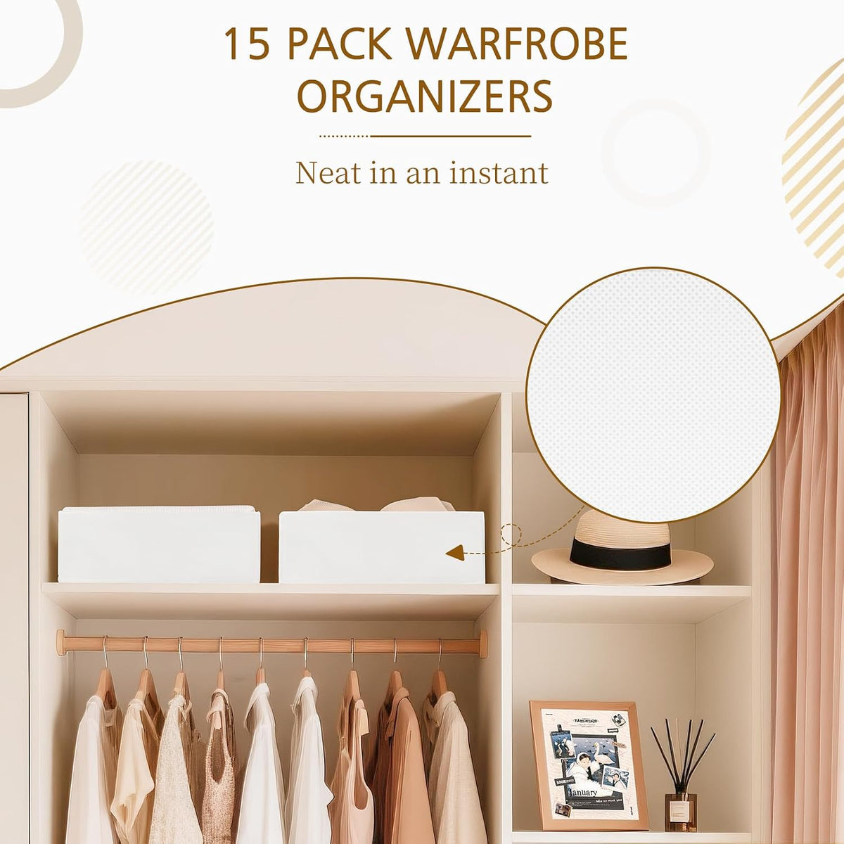 Drawer Organizer for Clothes, Foldable Dresser Dividers with 3 Sizes, Fabric Storage Bins – Beige