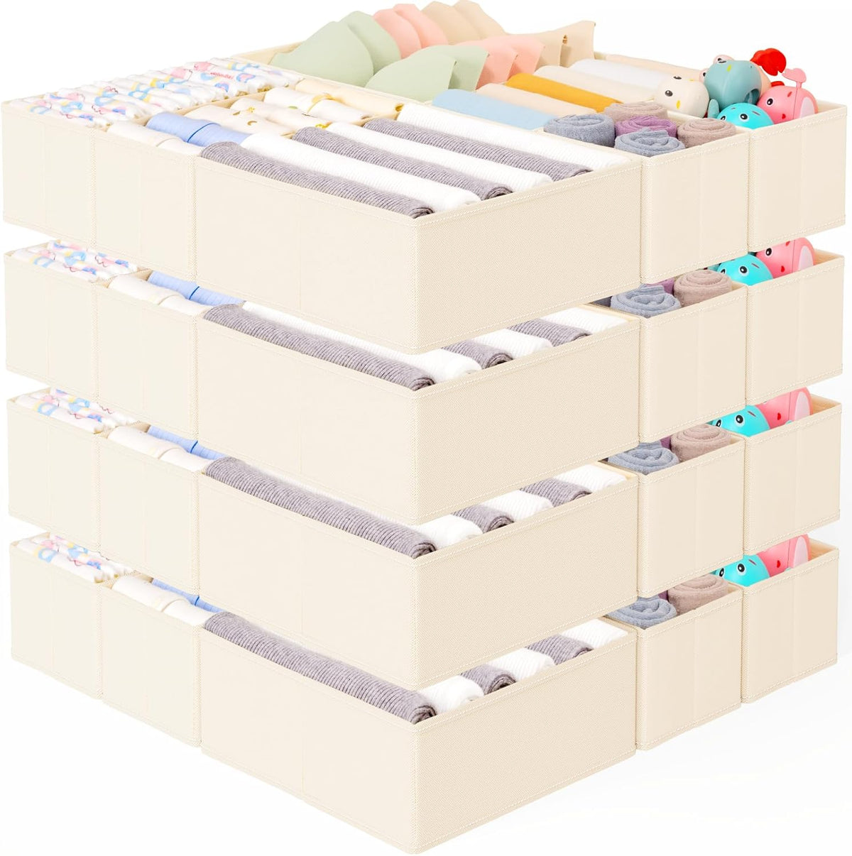 Drawer Organizer for Clothes, Foldable Dresser Dividers with 3 Sizes, Fabric Storage Bins – Beige