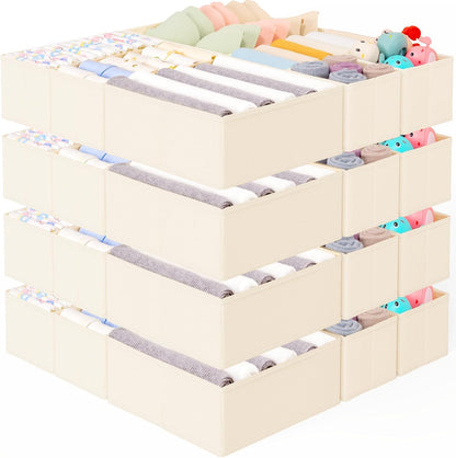 Drawer Organizer for Clothes, Foldable Dresser Dividers with 3 Sizes, Fabric Storage Bins – Beige