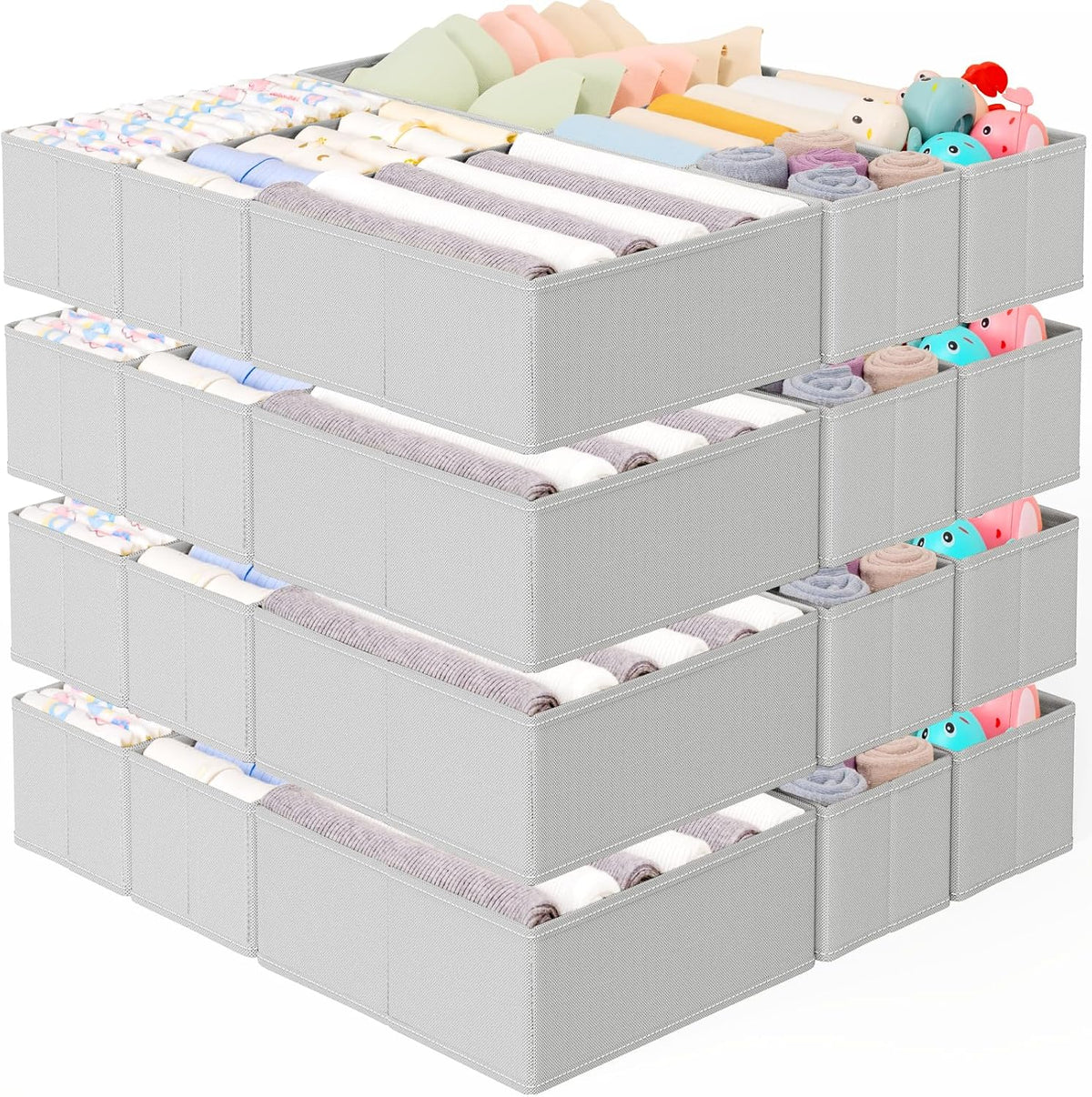 Drawer Organizer for Clothes, Foldable Dresser Dividers with 3 Sizes, Fabric Storage Bins – Beige