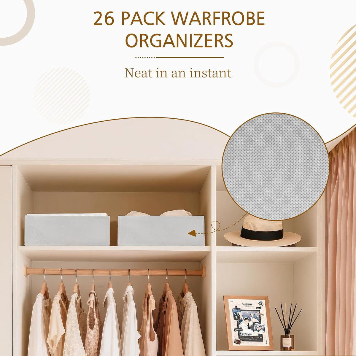 Drawer Organizer for Clothes, Foldable Dresser Dividers with 3 Sizes, Fabric Storage Bins – Beige