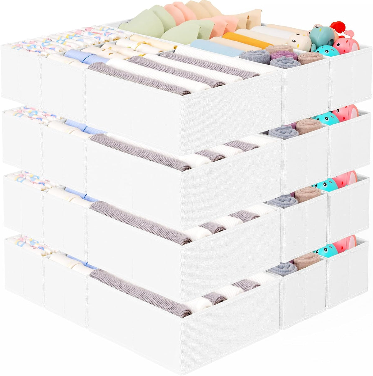 Drawer Organizer for Clothes, Foldable Dresser Dividers with 3 Sizes, Fabric Storage Bins – Beige