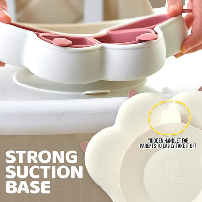MEOW Dry Rose Divided Silicone Toddler Suction Plates Non-Slip Silicon Plate for Baby Led Weaning Supplies BPA Free Travel Non-Toxic Kids Tray with Suction
