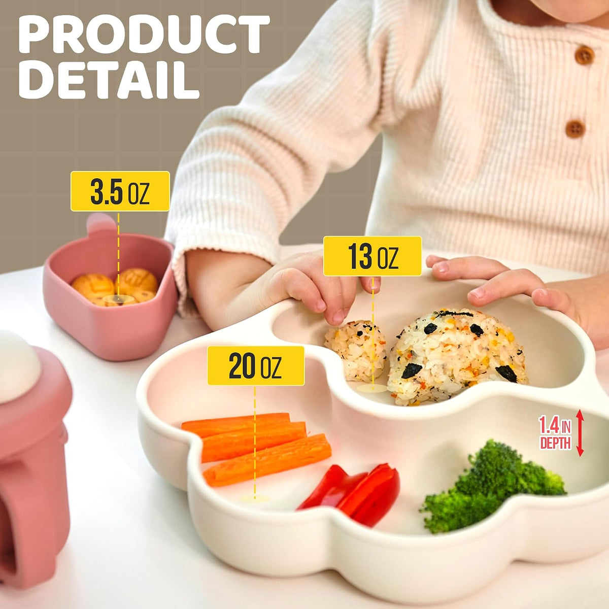 MEOW Dry Rose Divided Silicone Toddler Suction Plates Non-Slip Silicon Plate for Baby Led Weaning Supplies BPA Free Travel Non-Toxic Kids Tray with Suction