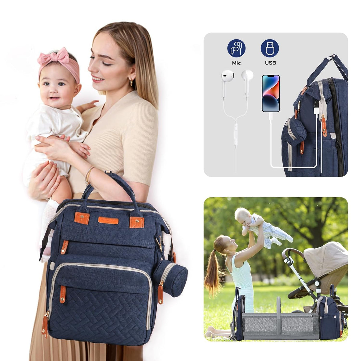 JOYCE Diaper Bag Backpack with Changing Station,Grey