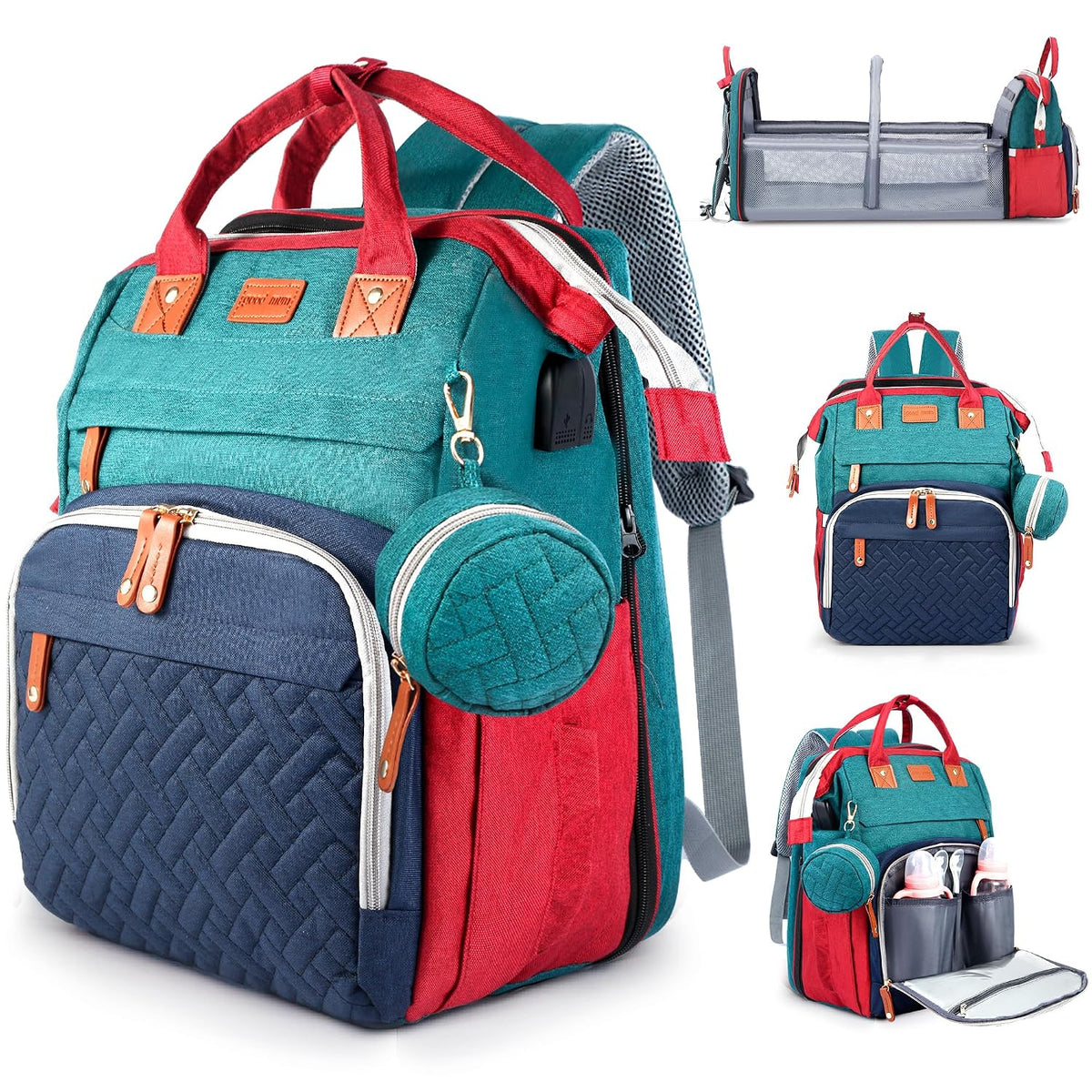 JOYCE Diaper Bag Backpack with Changing Station,Grey