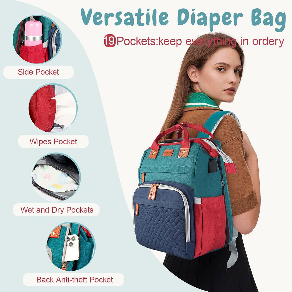 JOYCE Diaper Bag Backpack with Changing Station,Grey