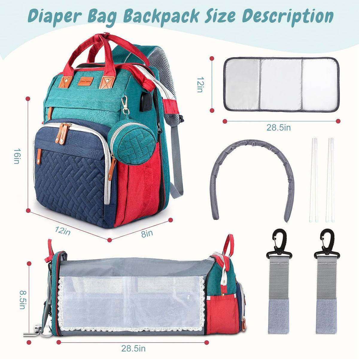 JOYCE Diaper Bag Backpack with Changing Station,Grey