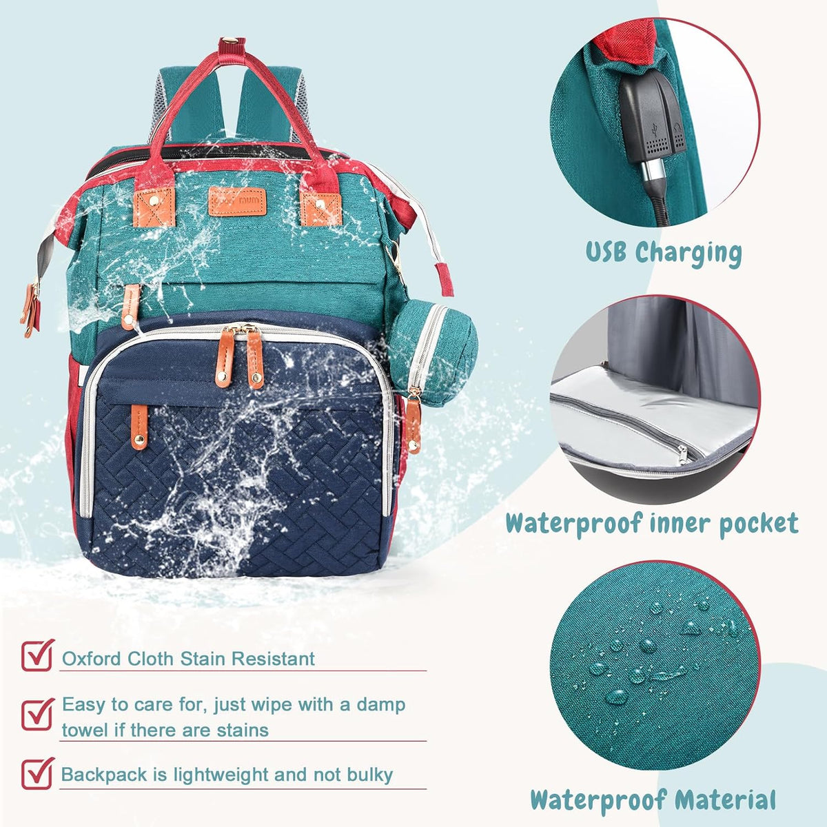 JOYCE Diaper Bag Backpack with Changing Station,Grey