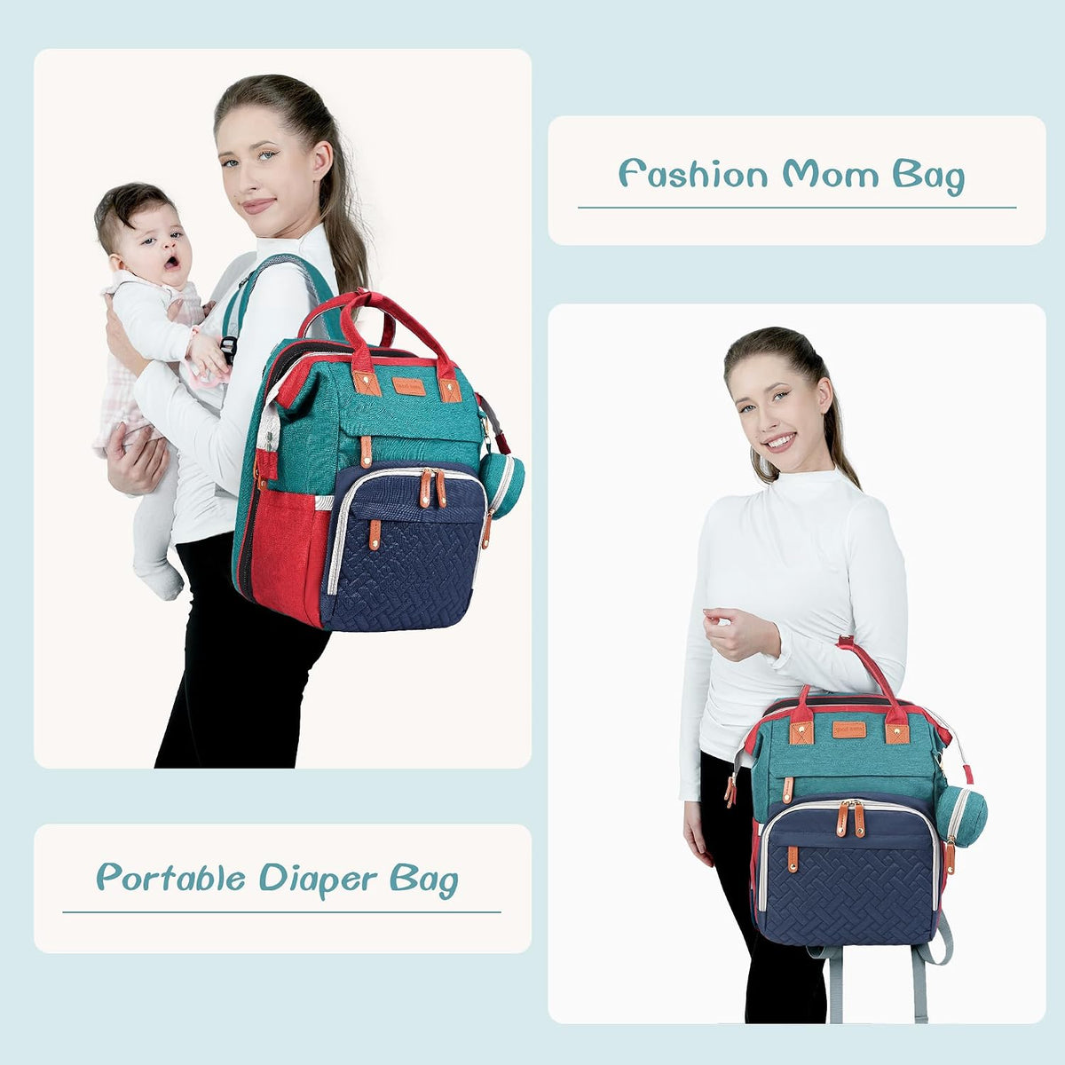 JOYCE Diaper Bag Backpack with Changing Station,Grey