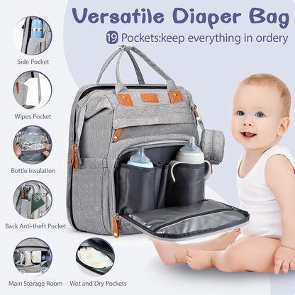 JOYCE Diaper Bag Backpack with Changing Station,Grey