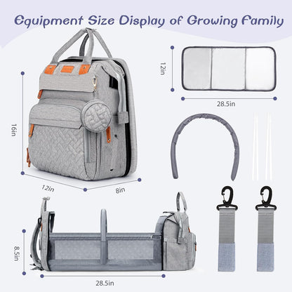 JOYCE Diaper Bag Backpack with Changing Station,Grey